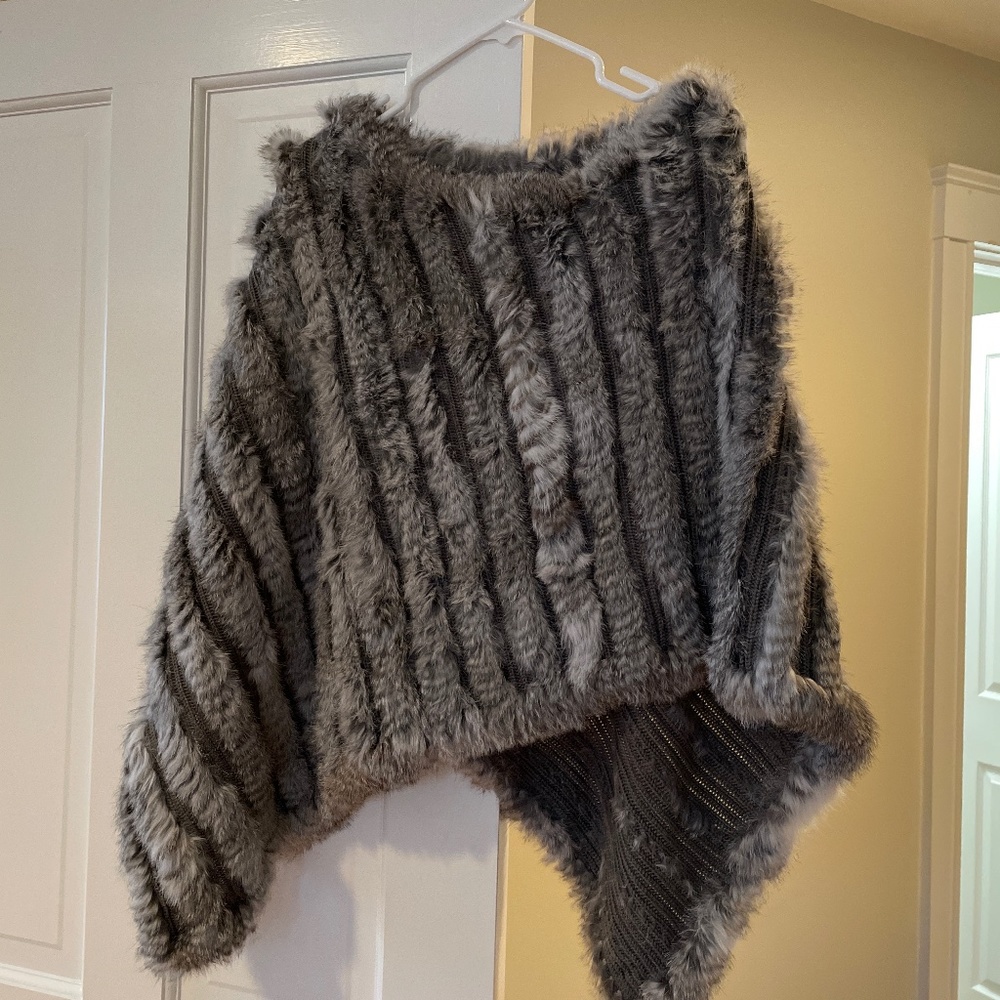 Faux Fur Gray Cozy Poncho Shrug